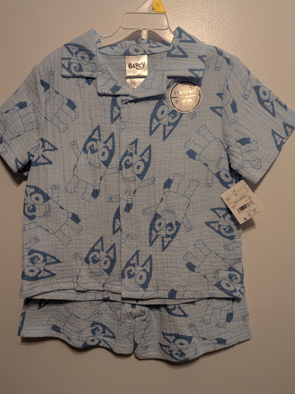 Bluey Light Blue Button-Front Kids Pajama Top - Blue